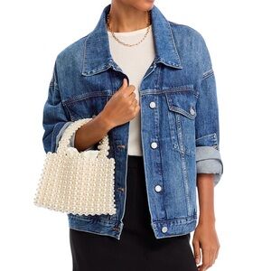 AQUA Bloomingdales Beaded Top Handle Bag Ivory